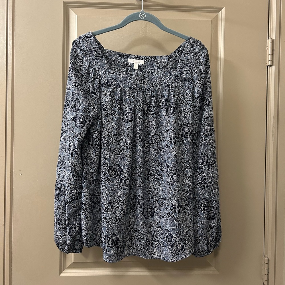 LC Lauren Conrad Navy Floral Blouse